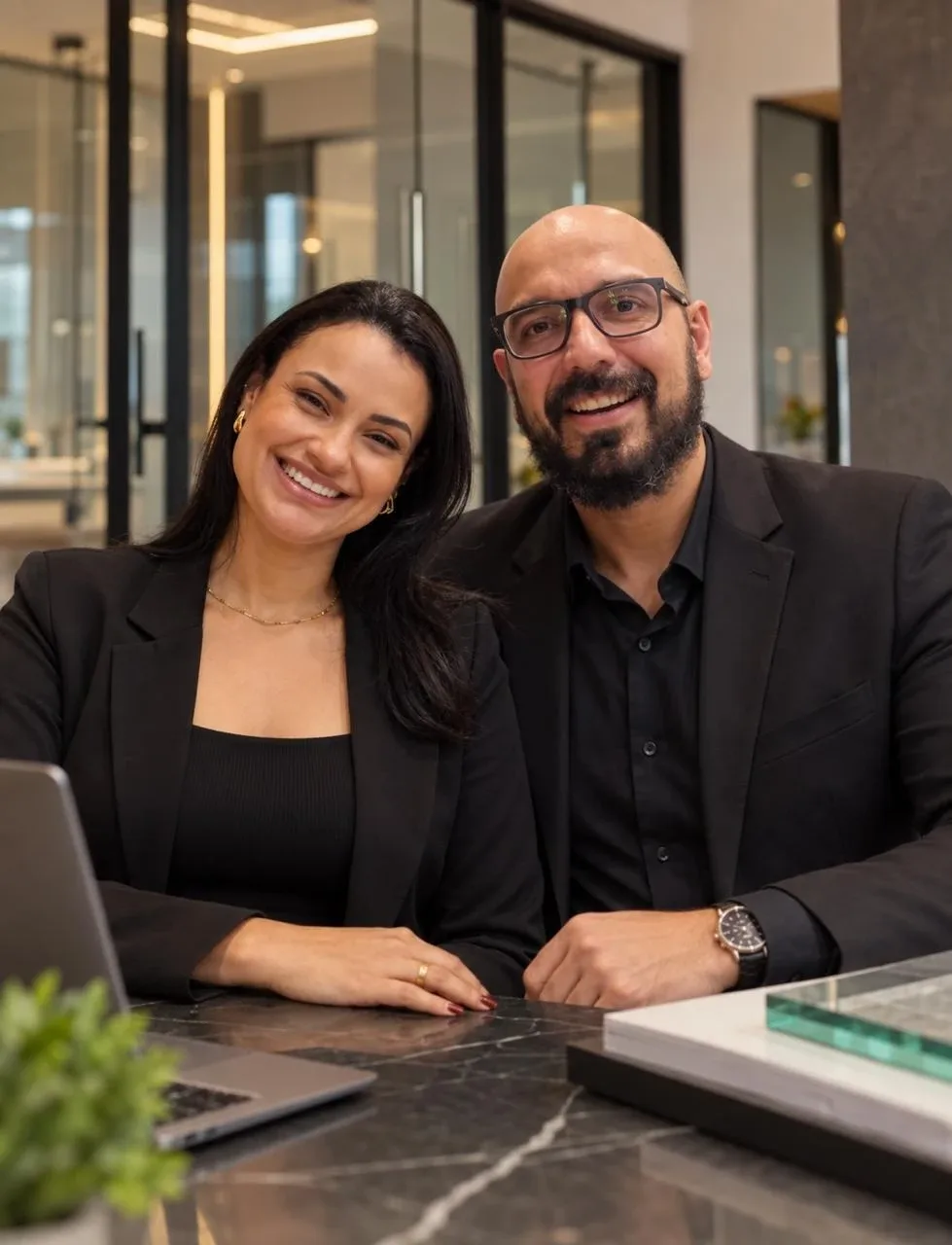 Fernando Barletta e Bianca Barletta, fundadores da Lumini Vidros